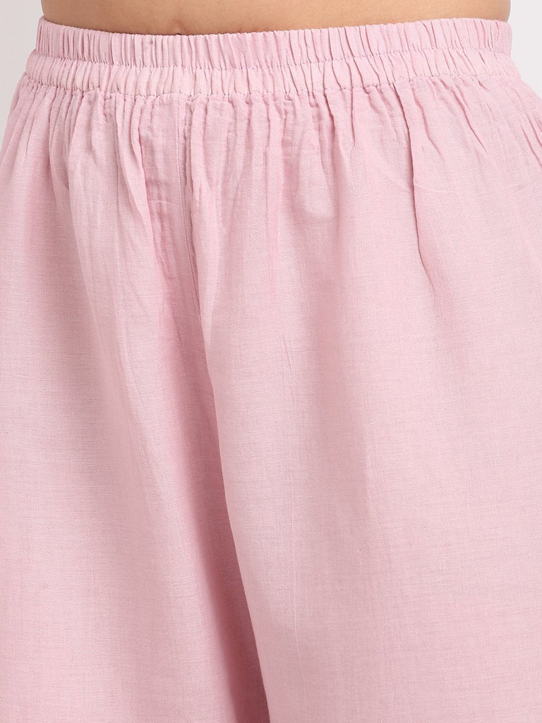 Women's Baby Pink Love Short Kurti With Crushed Sharara And Net Dupatta