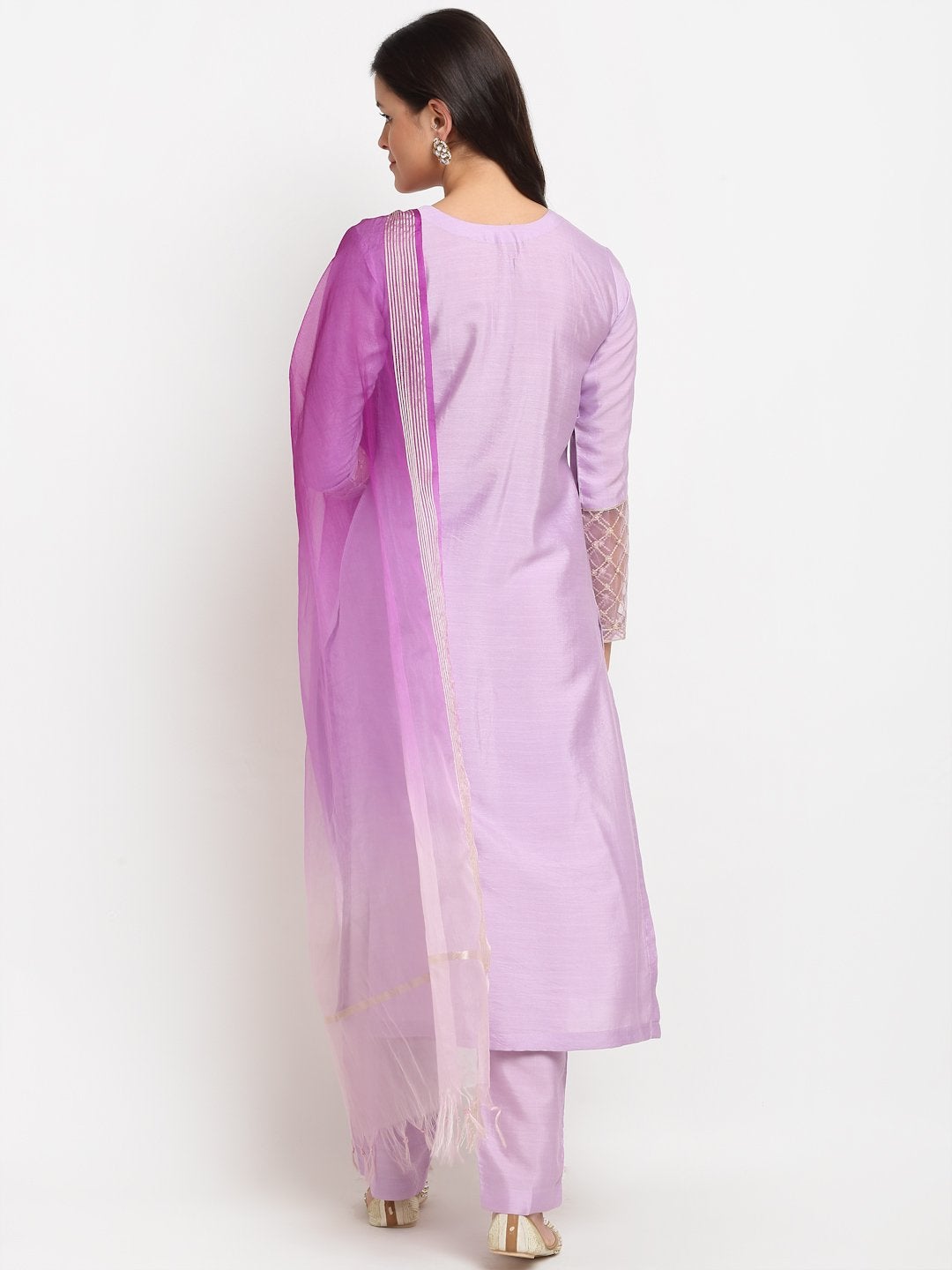 Women's Lilac Straight Kurti With Pants And Shaded Dupatta - Anokherang