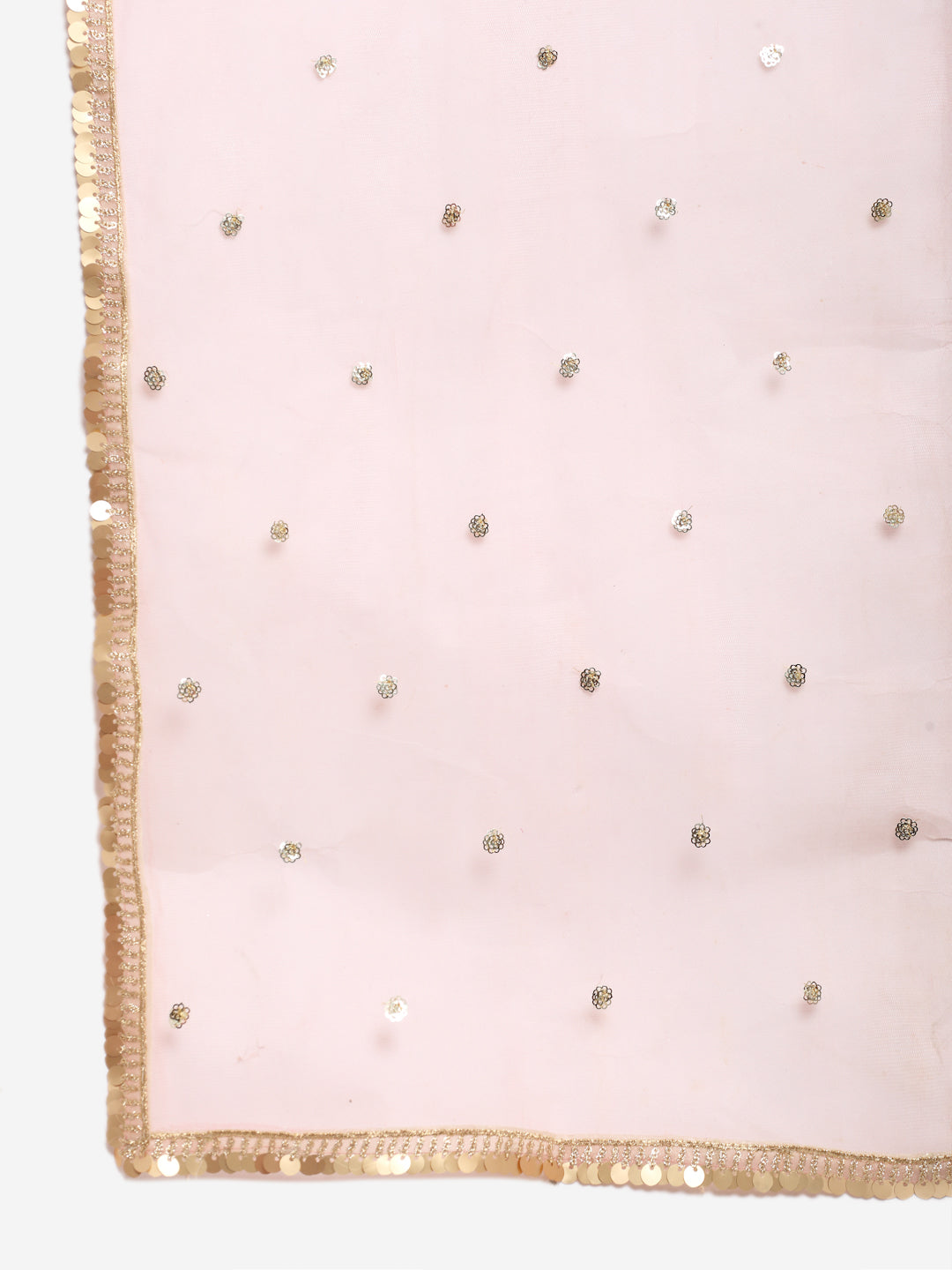 Women's Onion Pink Short Gota Kurti With Crushed Gathered Gota Sharara And Smiling Peach Scalloped Sequin And Thread Net Dupatta - Anokherang