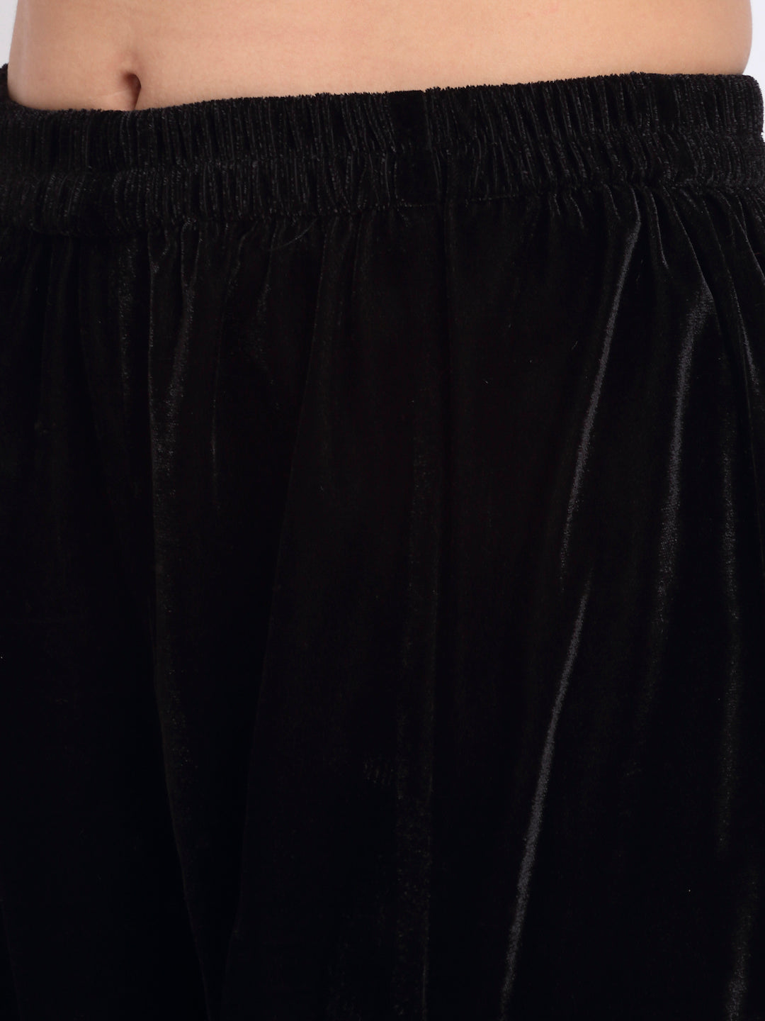 Women's Magical Black Embroidered Velvet Kurti With Flared Palazzo - Anokherang