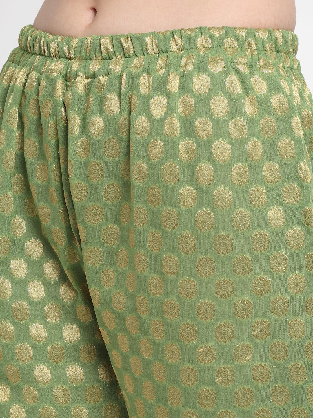Women's Olive Green Gotta Embroidered Kurti With Straight Palazzo And Pink Net Stone Dupatta - Anokherang