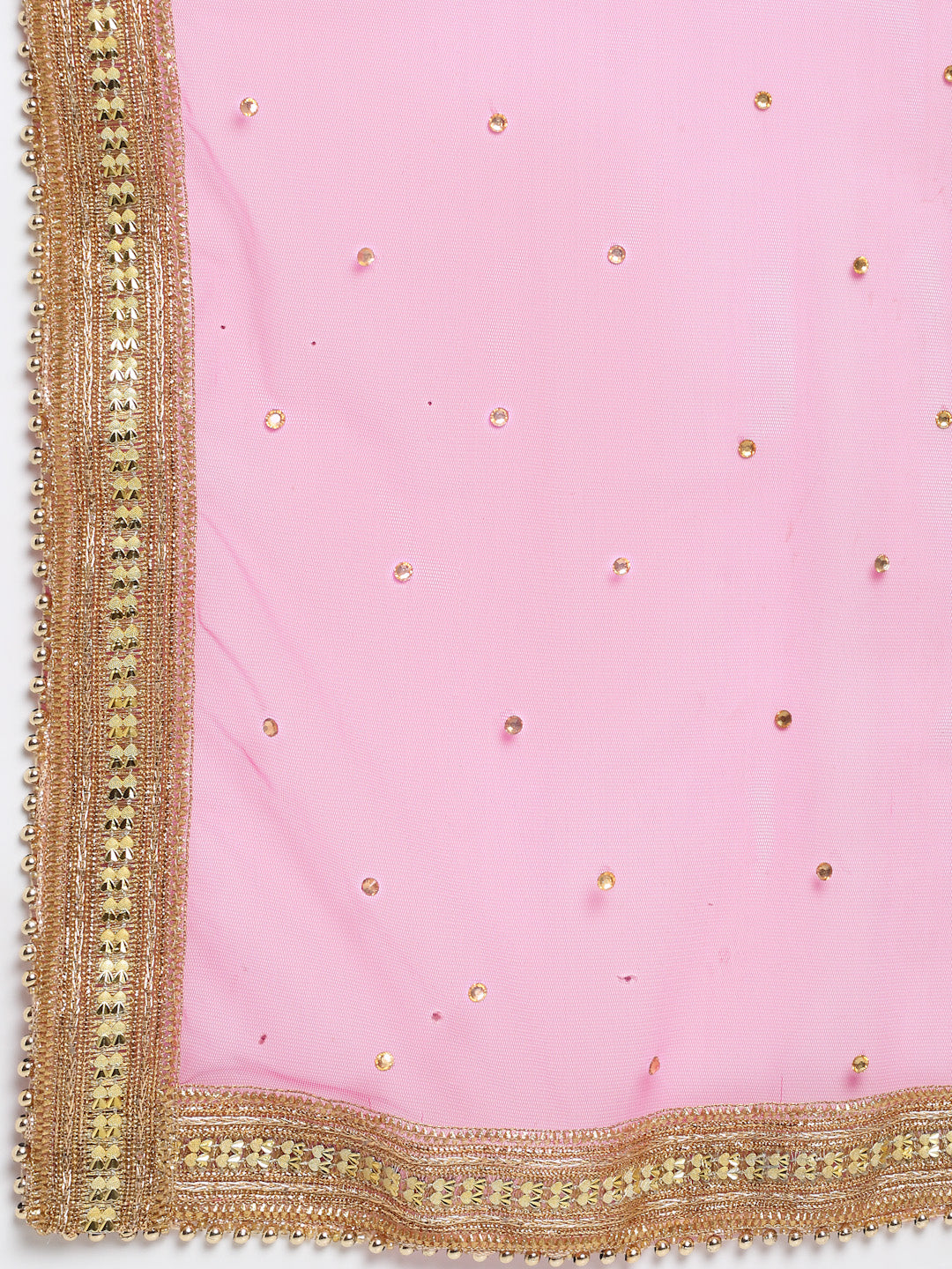 Women's Olive Green Gotta Embroidered Kurti With Straight Palazzo And Pink Net Stone Dupatta - Anokherang