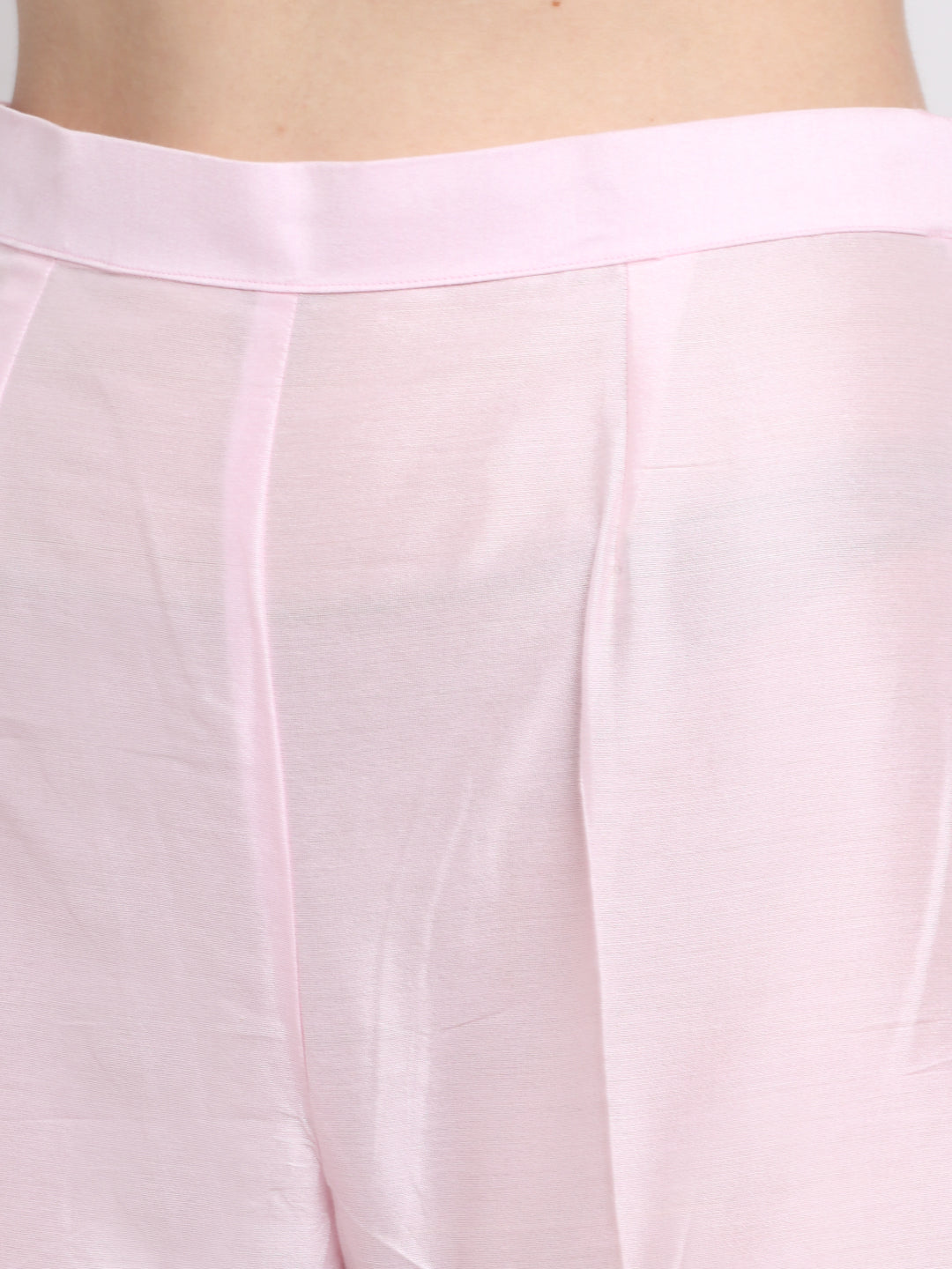 Women's Crystal Pink Chanderi Kurti With Straight Pants - Anokherang