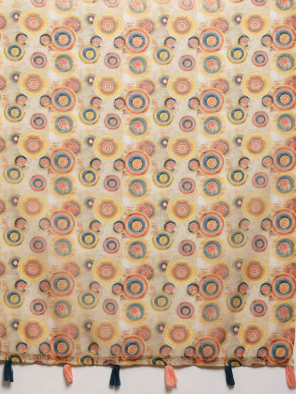 Women's Peach Cotton Blend Printed Traditional Tassle Saree - Sangam Prints