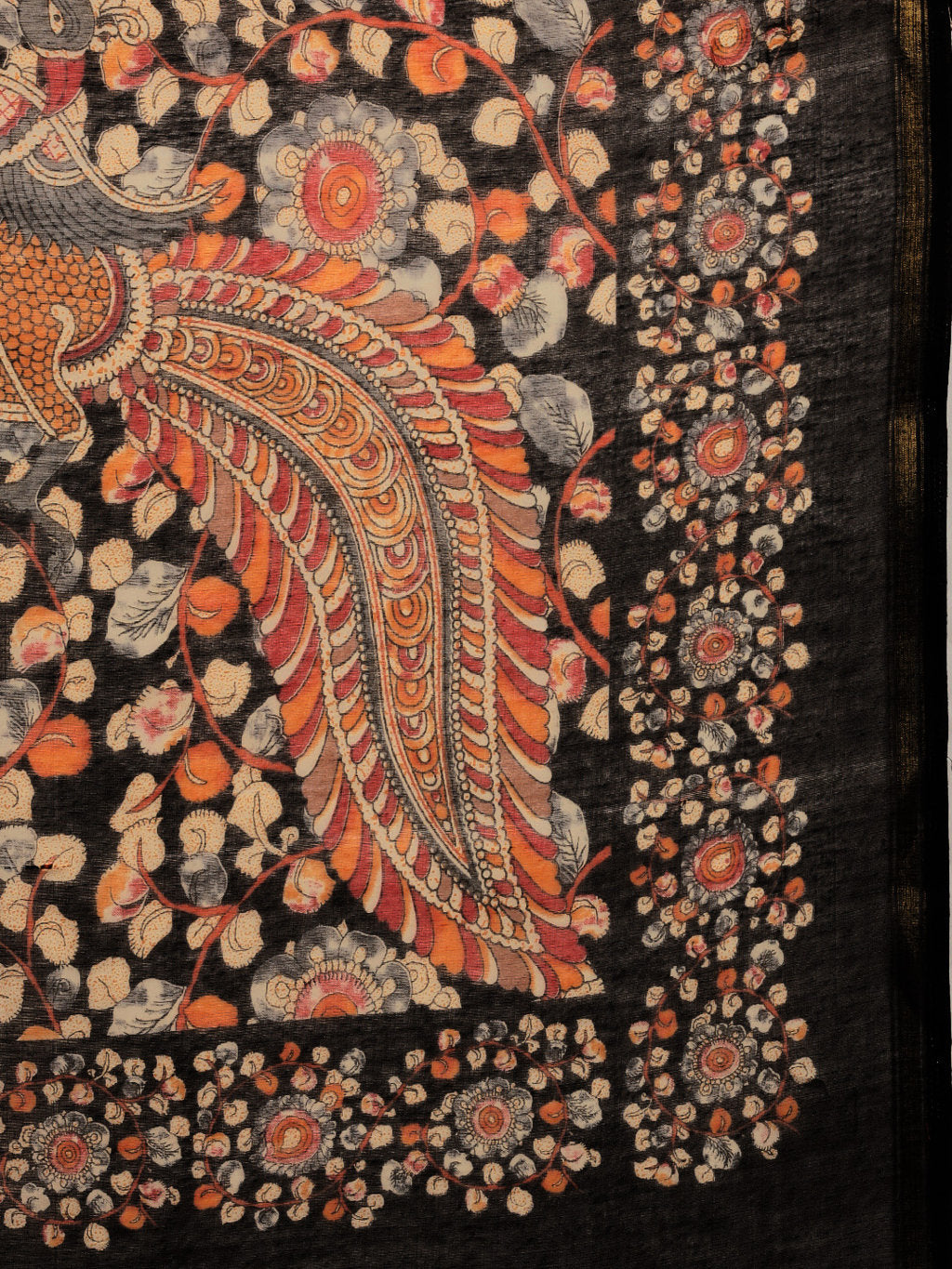 Women's Black Cotton Blend Printed Traditional Saree - Sangam Prints