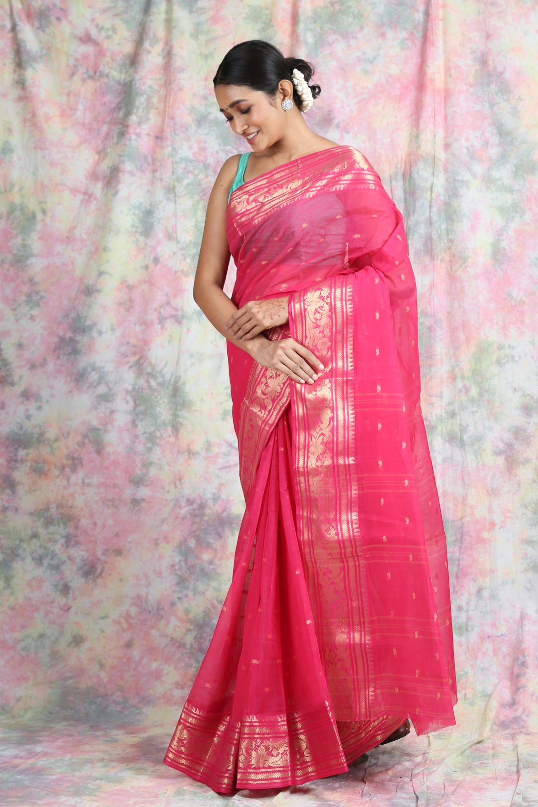 Women's Deep Pink Handwoven Cotton Tant Saree - Arhi