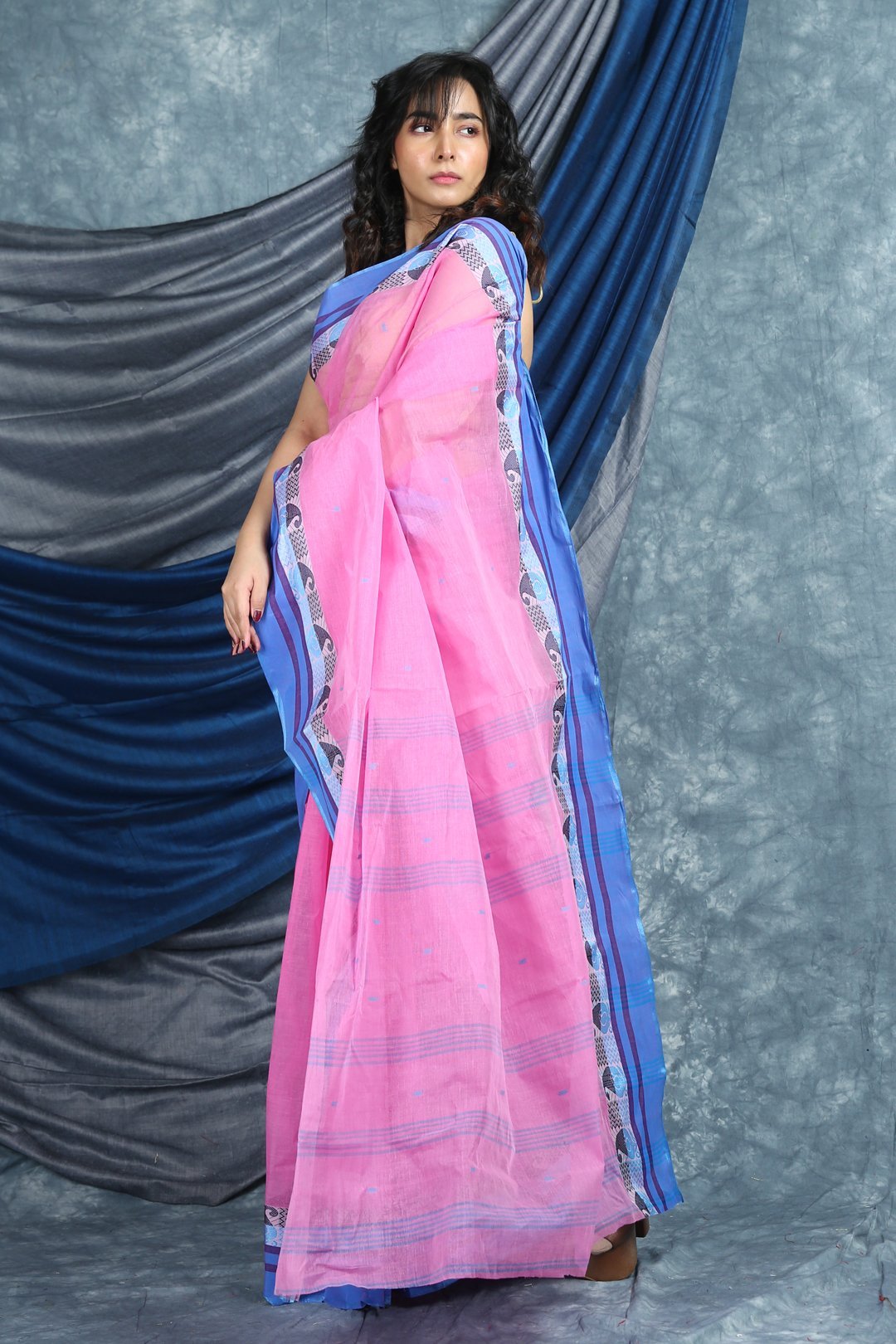 Women's Baby Pink Handwoven Cotton Tant Saree - Arhi