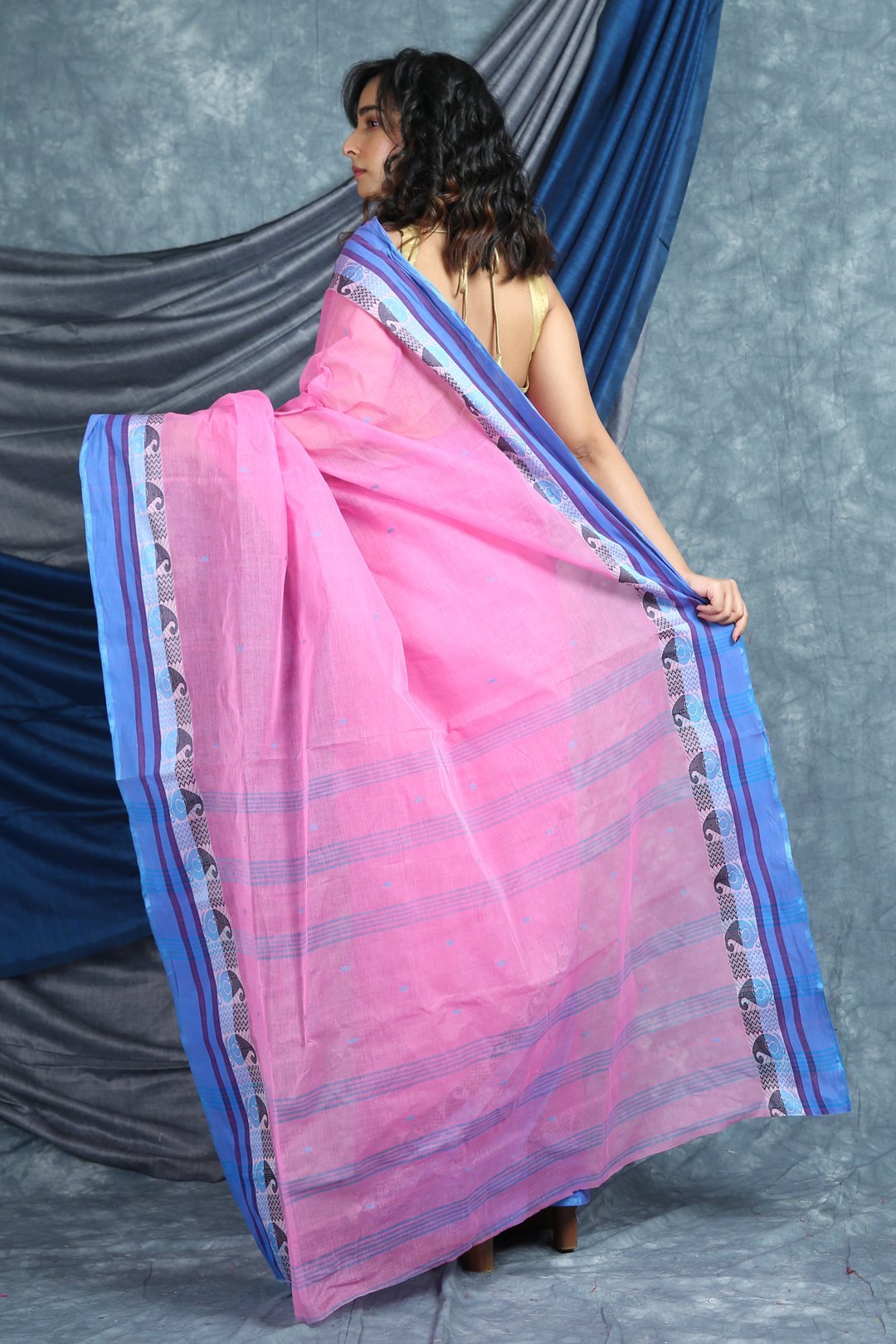 Women's Baby Pink Handwoven Cotton Tant Saree - Arhi