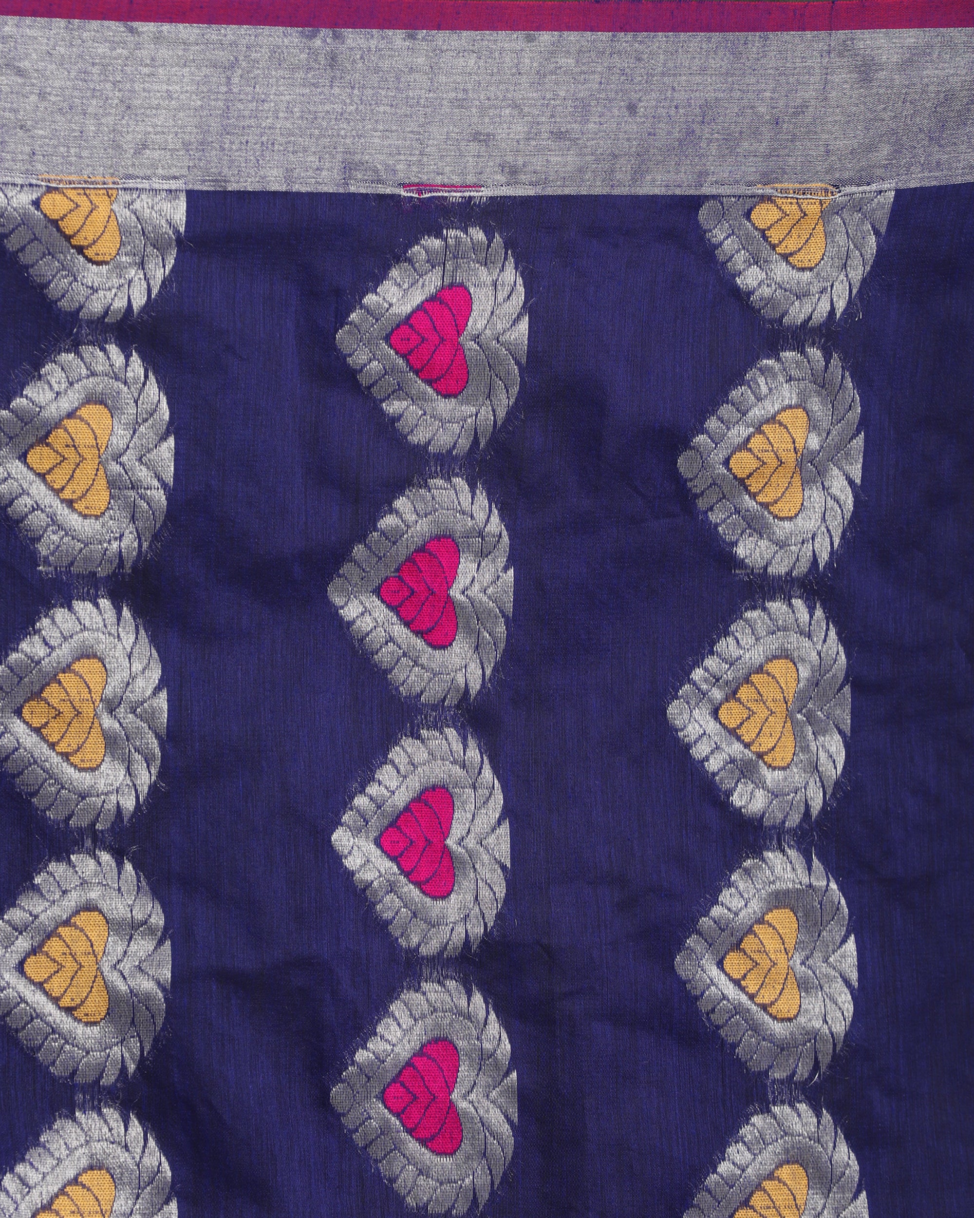 Women's Royal Blue Cotton Blend Handloom Jamdani Saree - Angoshobha