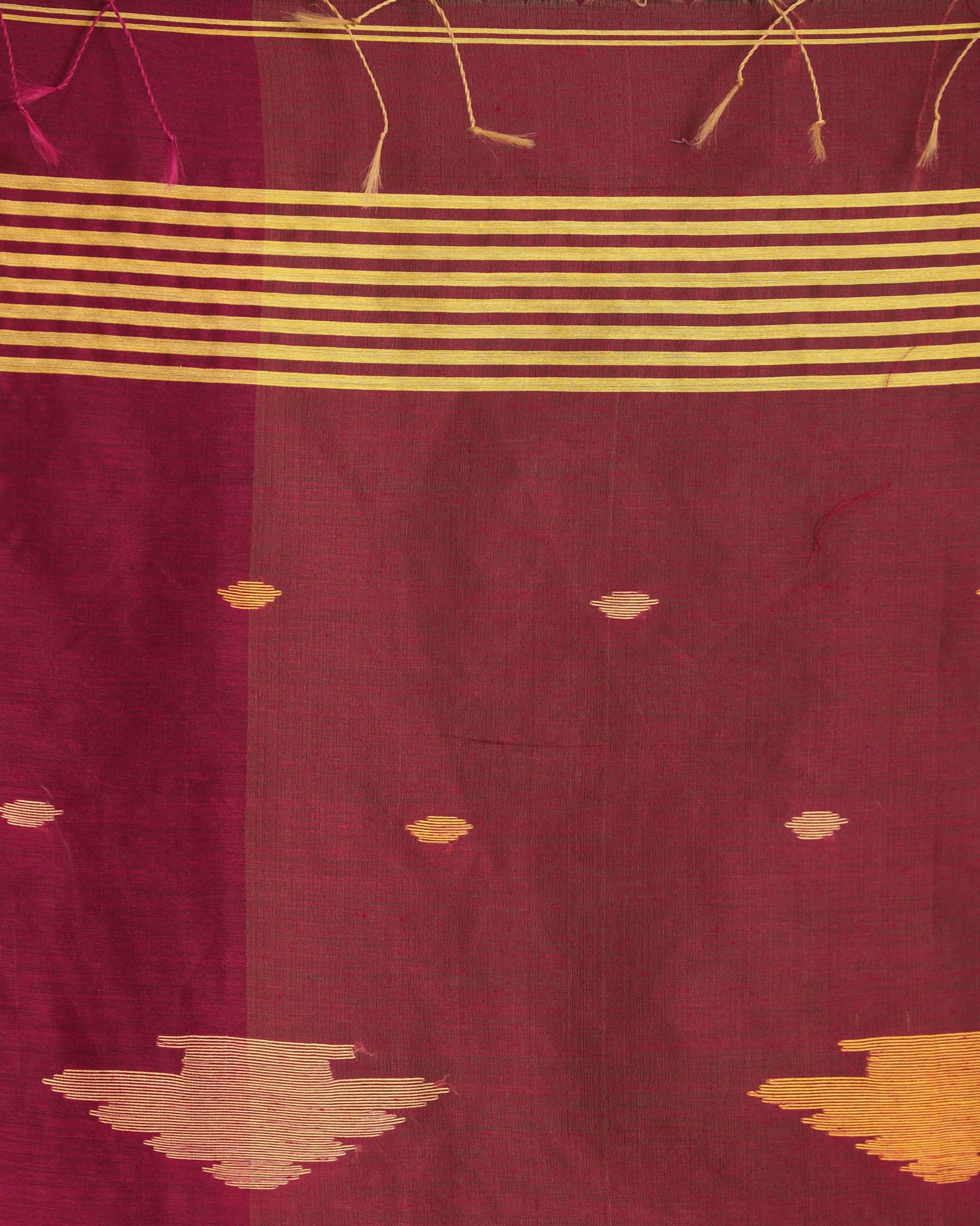 Women's Fuchsia Light Mustard Cotton Blend Handloom Tie Dye Jamdani Saree - Angoshobha