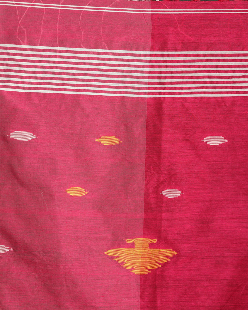 Women's Fuchsia White Cotton Blend Handloom Tie Dye Jamdani Saree