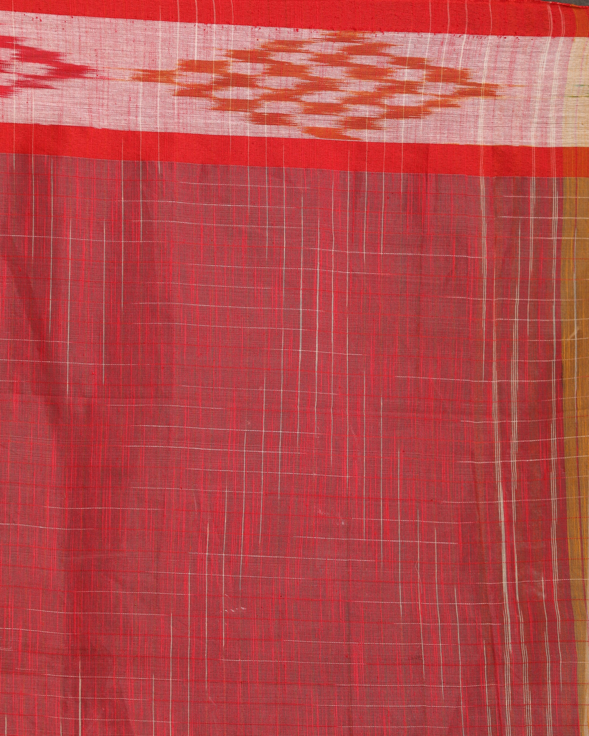 Women's Kotki Border Yellow Orange Cotton Blend Handloom Saree - Angoshobha
