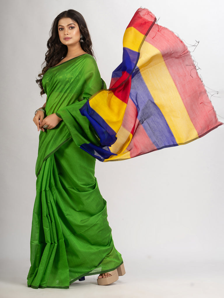 Women's Green Cotton Blend Handloom handloom handloom Saree