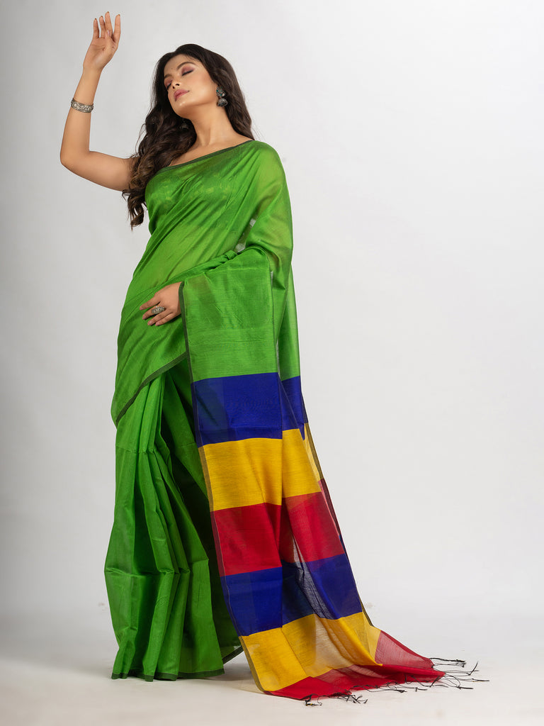 Women's Green Cotton Blend Handloom handloom handloom Saree