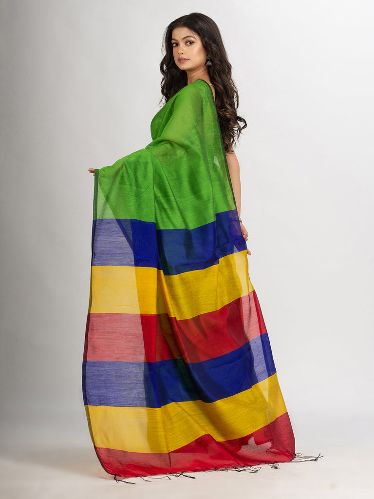 Women's Green Cotton Blend Handloom handloom handloom Saree