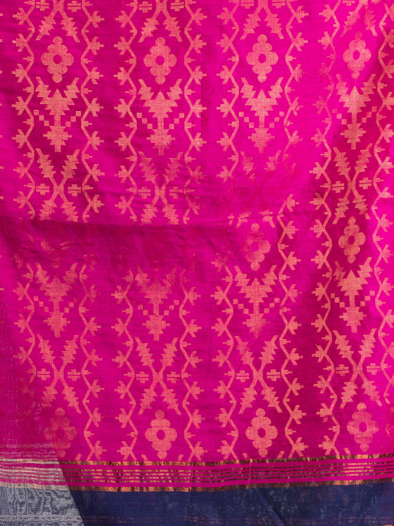 Women's Nevy Blue Cotton Blend Handloom Tangail Saree - Angoshobha