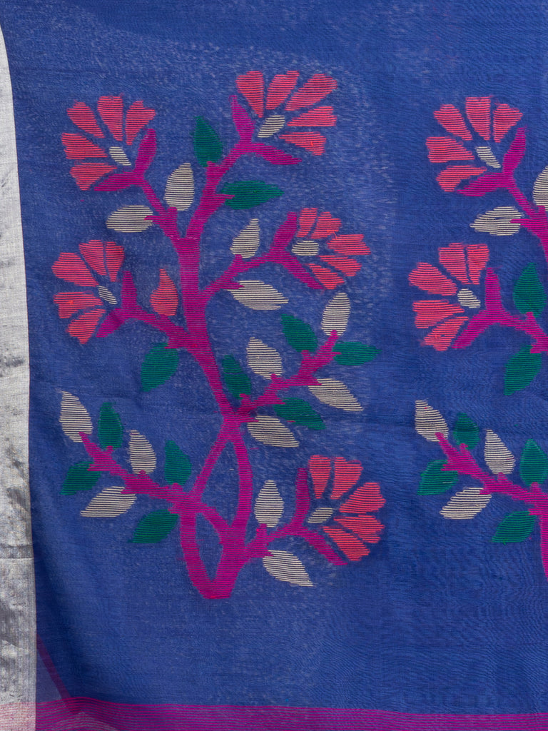 Women's Blue Handweven Bamper Lilen Jamdani handloom saree
