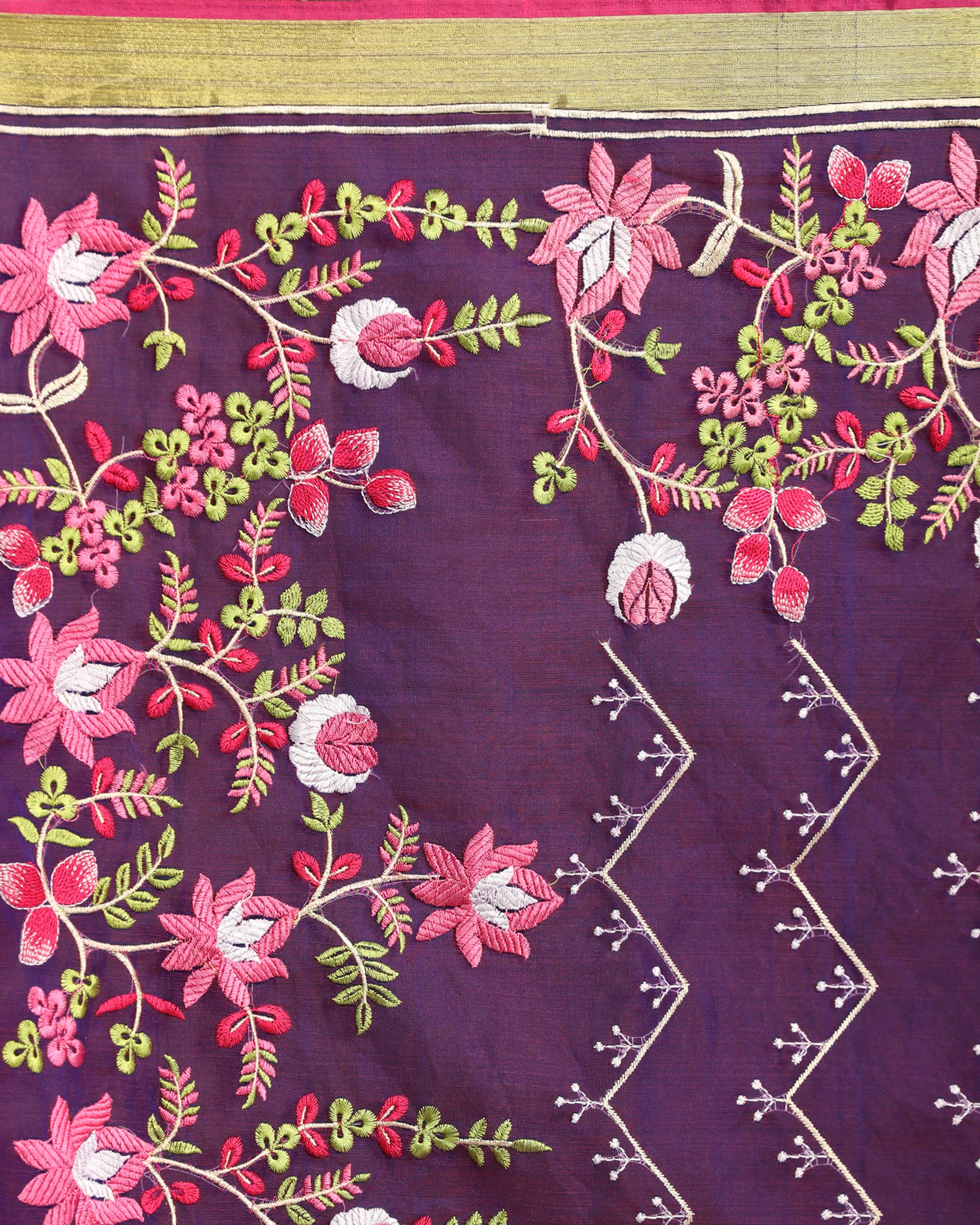 Women's Purple Art Silk Muslin Handloom Embroidery Saree - Angoshobha
