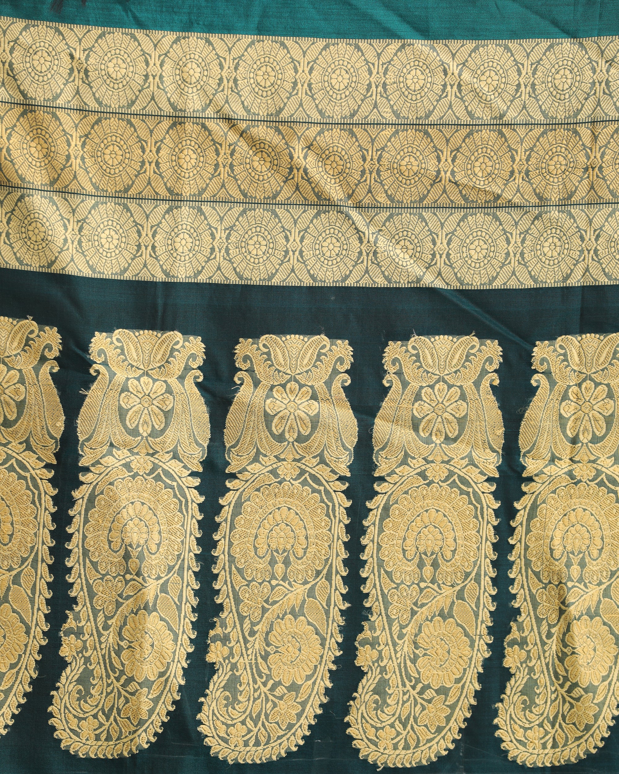 Women's Teal Traditional Handloom Cotton Silk Jamdani Saree - Angoshobha