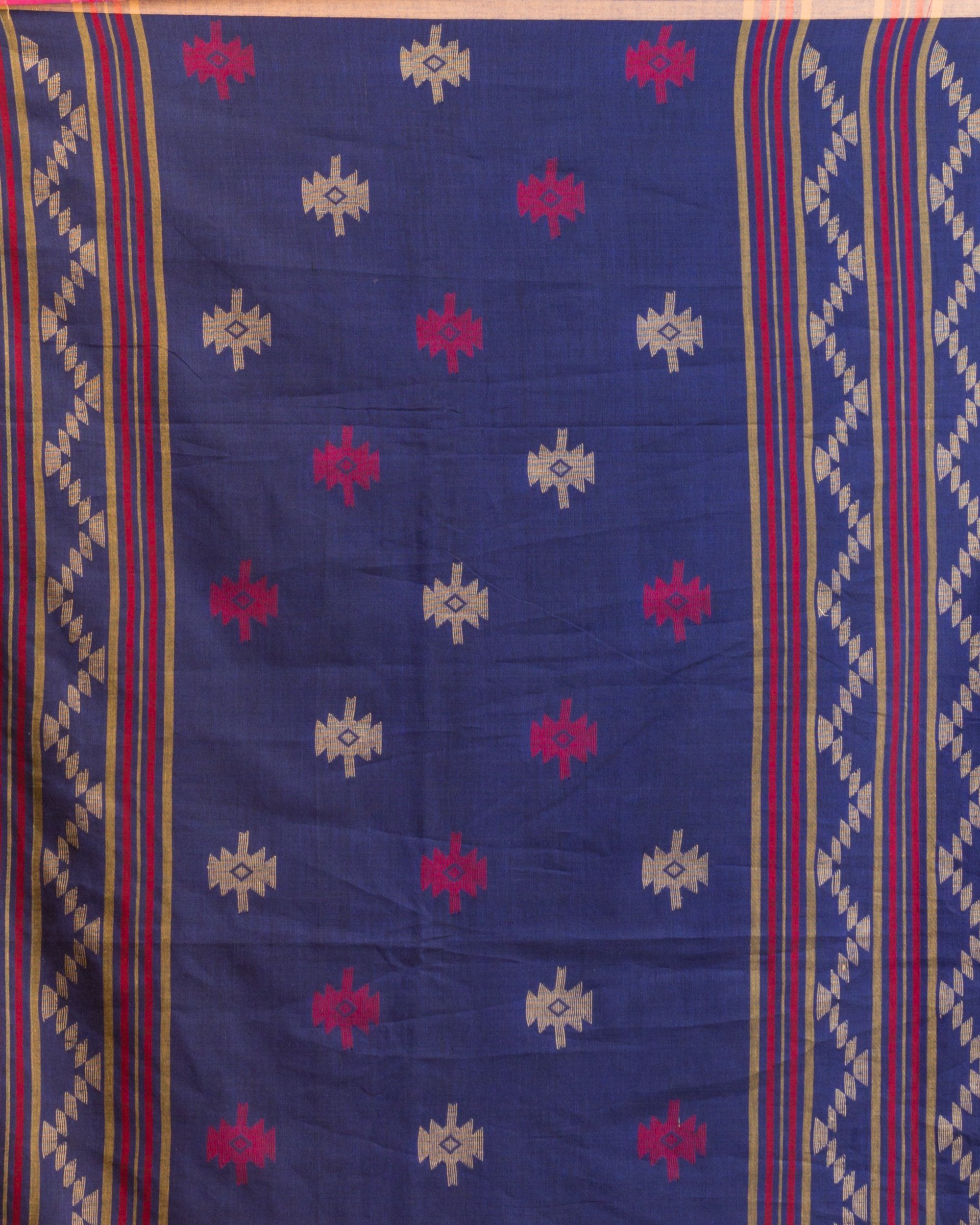Women's Navy blue cotton jamdani saree - Angoshobha