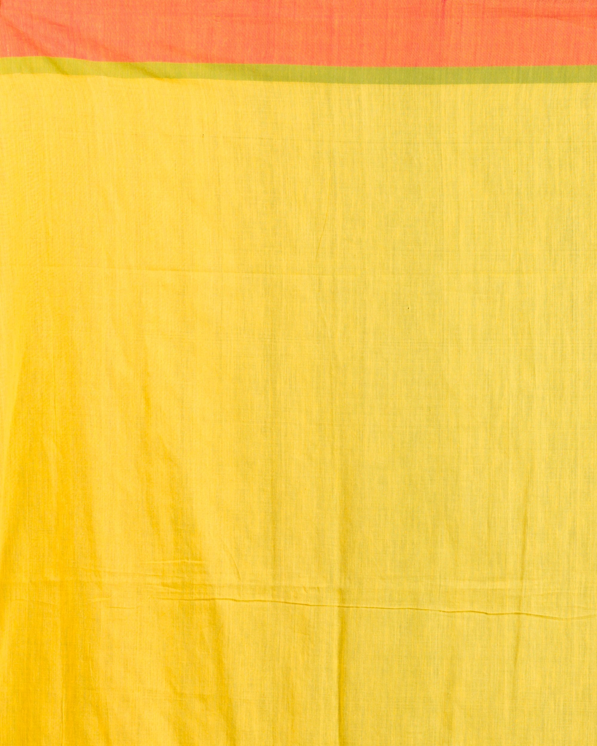 Women's Yellow handwoven cotton saree - Angoshobha
