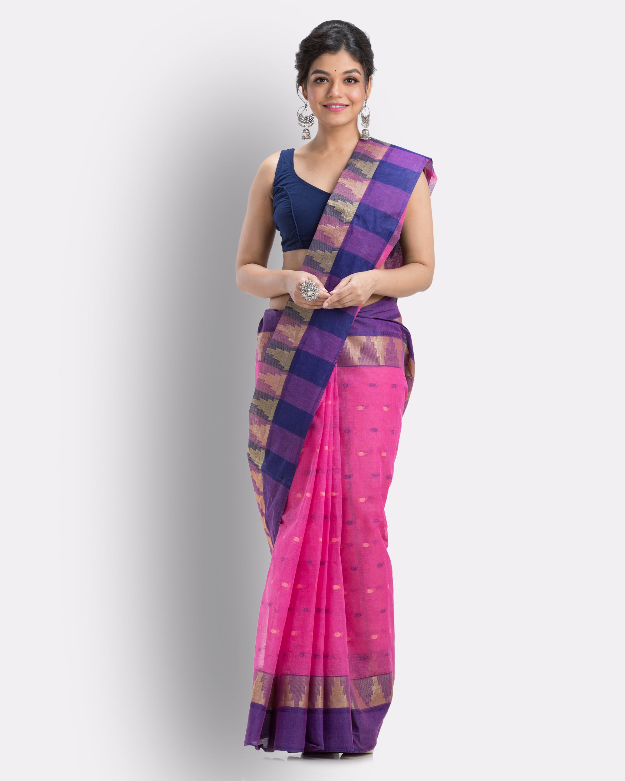 Women's Self Temple Design Pinktant Pure Cotton Saree - Angoshobha
