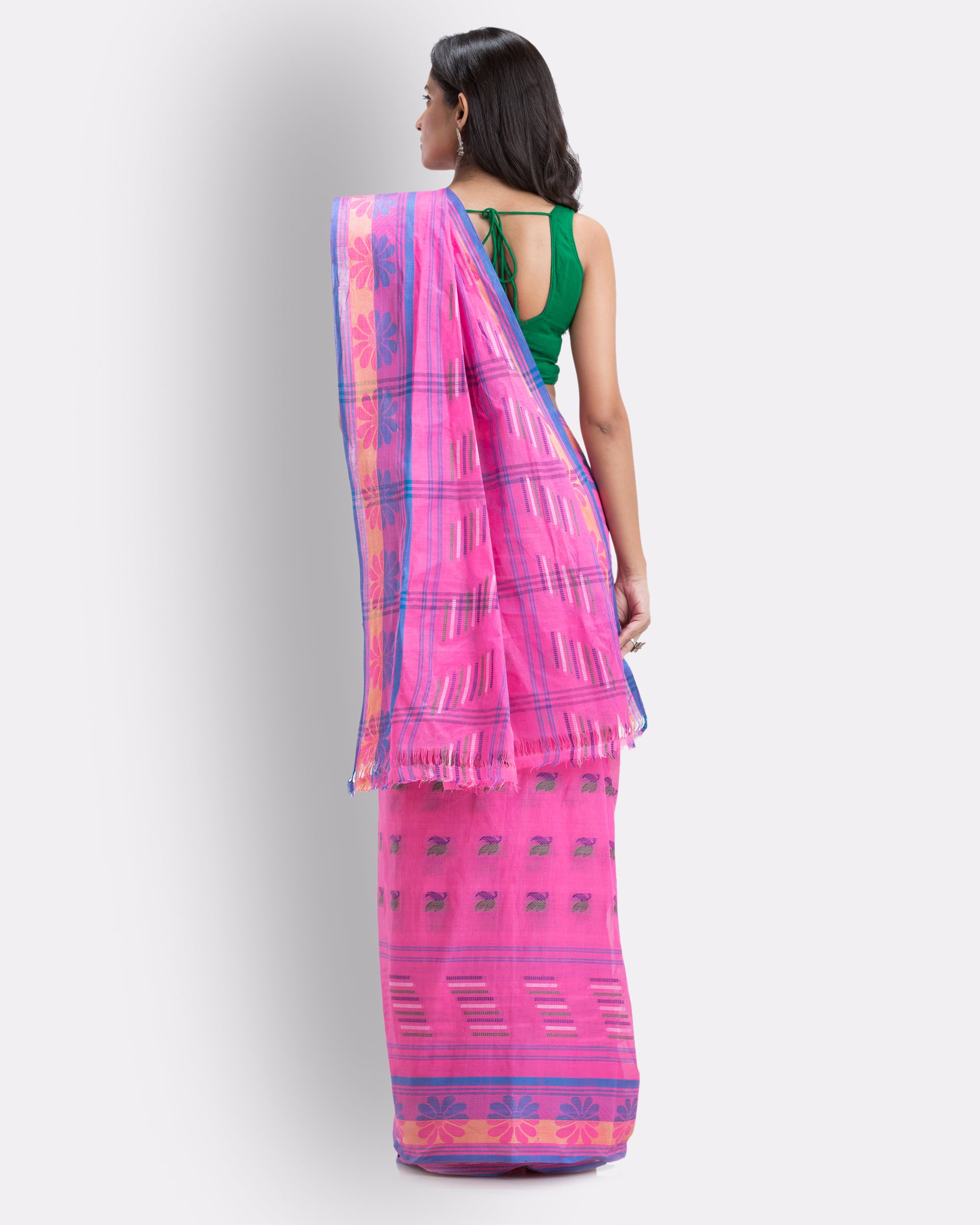 Women's Handwoven, Self Design Tant Pure Cotton Saree (Pink) - Angoshobha