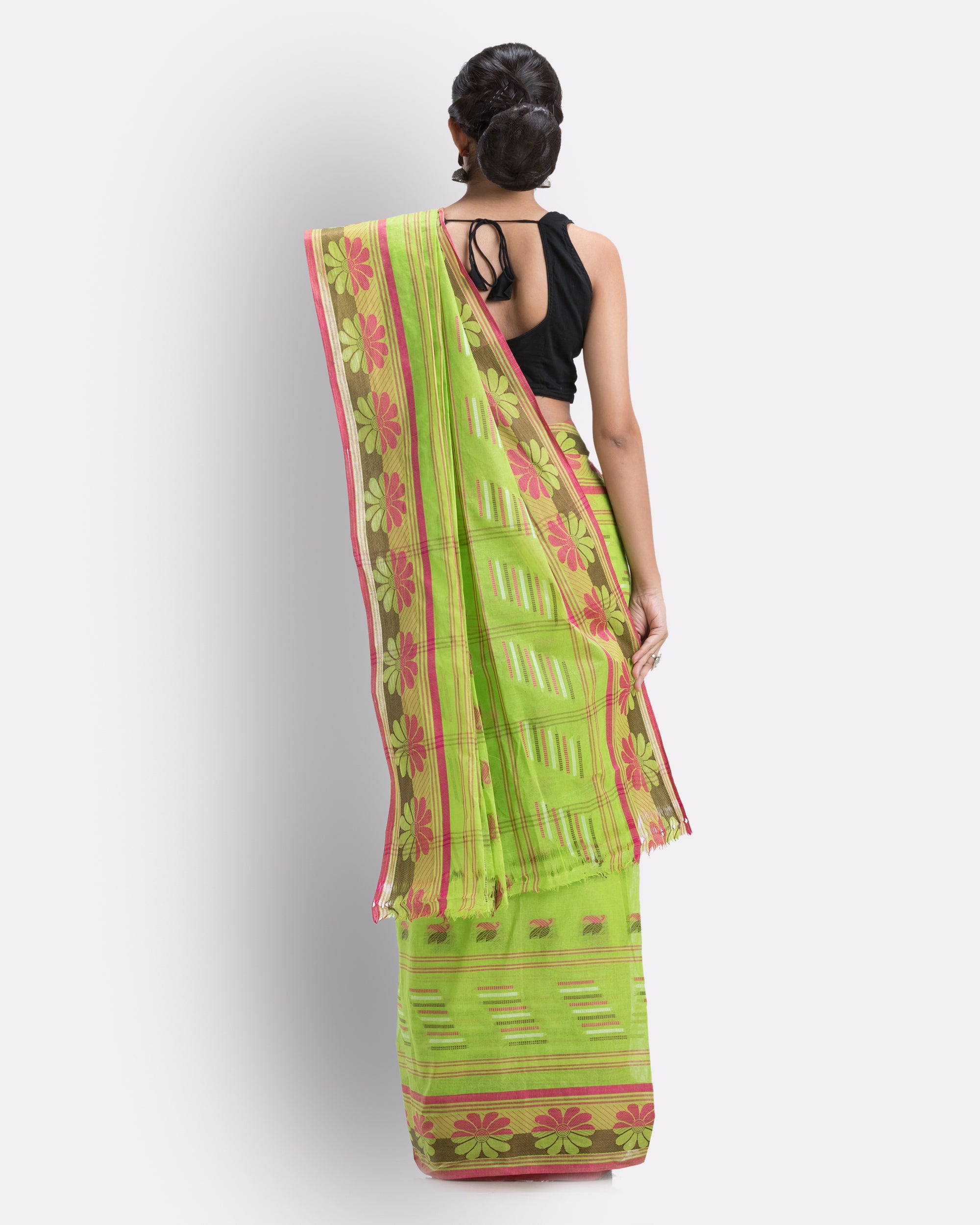 Women's Handwoven, Self Design Tant Pure Cotton Saree (Green) - Angoshobha