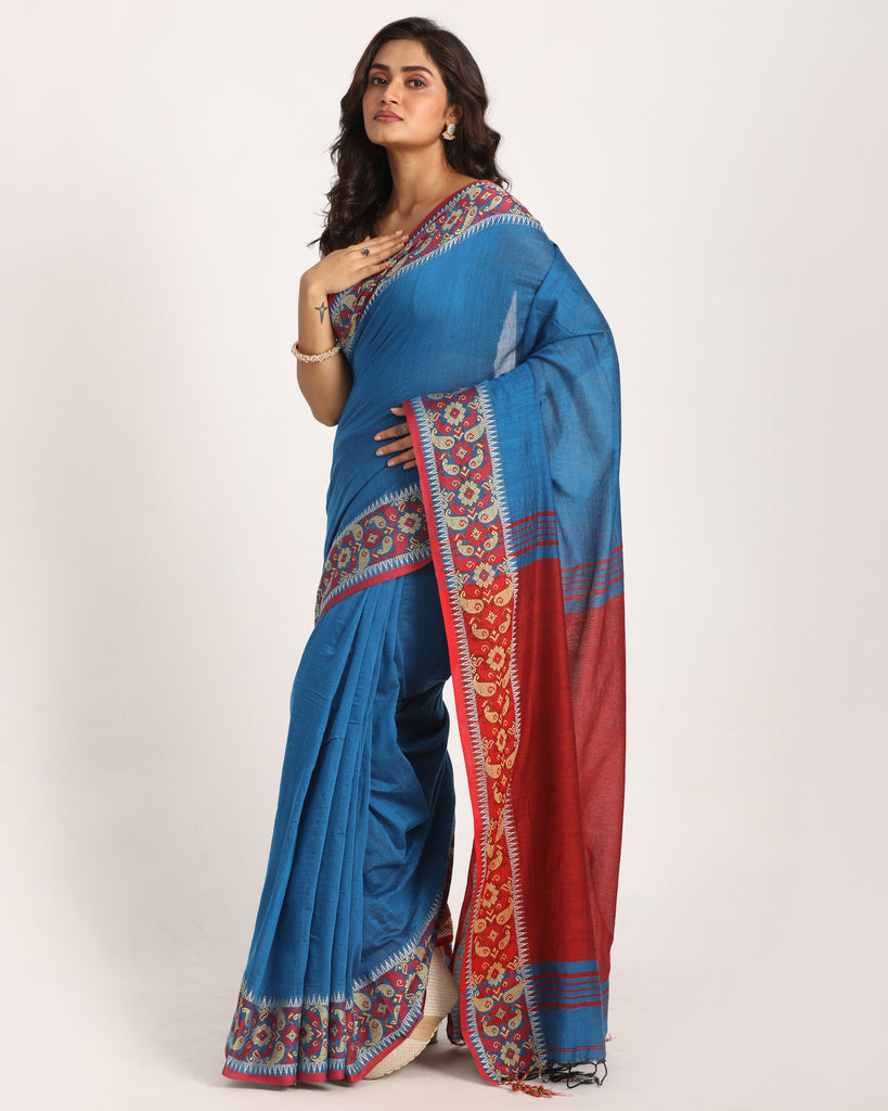 Women's Blue Handloom Cotton Tangail Saree