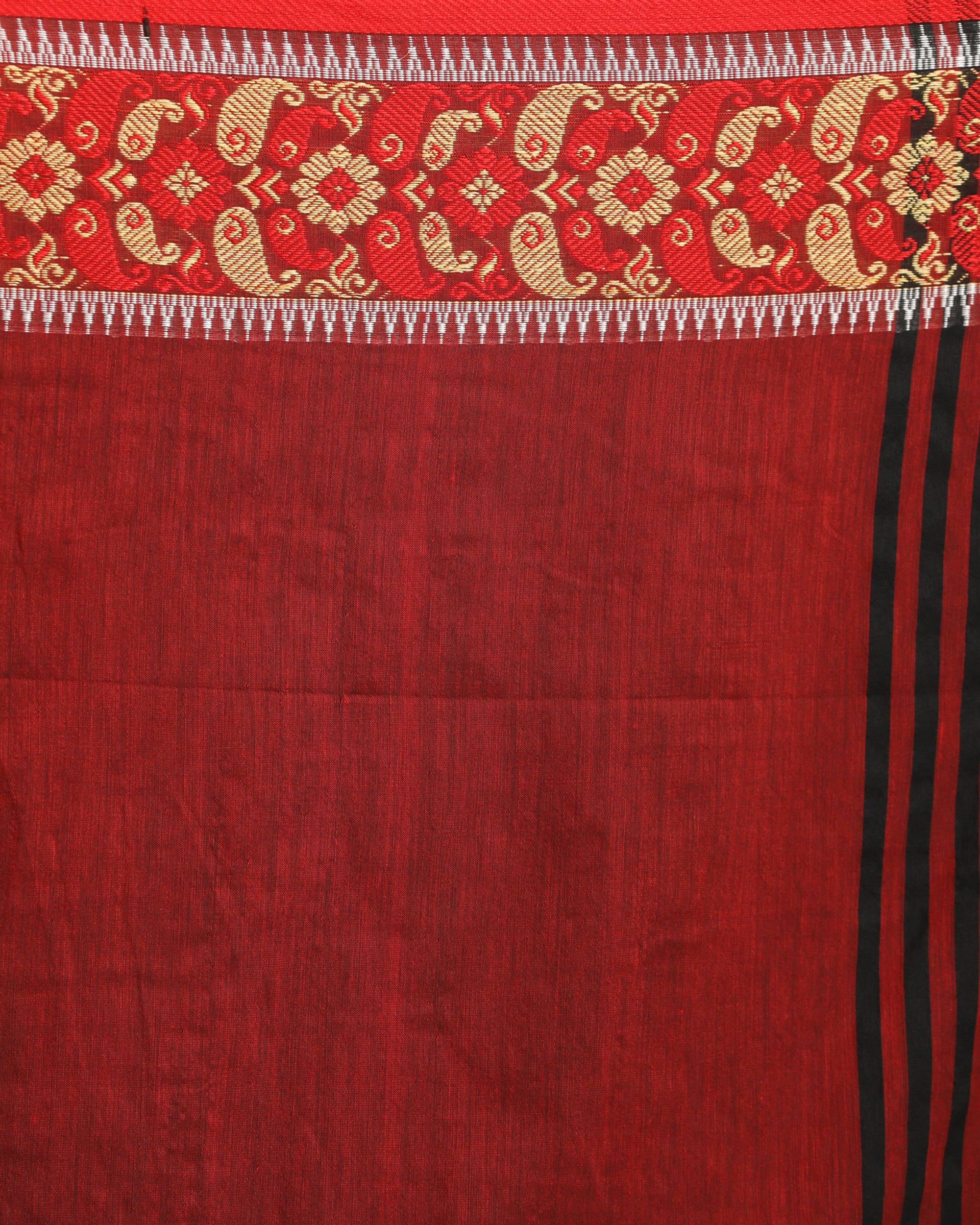 Women's Black Handloom Cotton Tangail Saree - Angoshobha