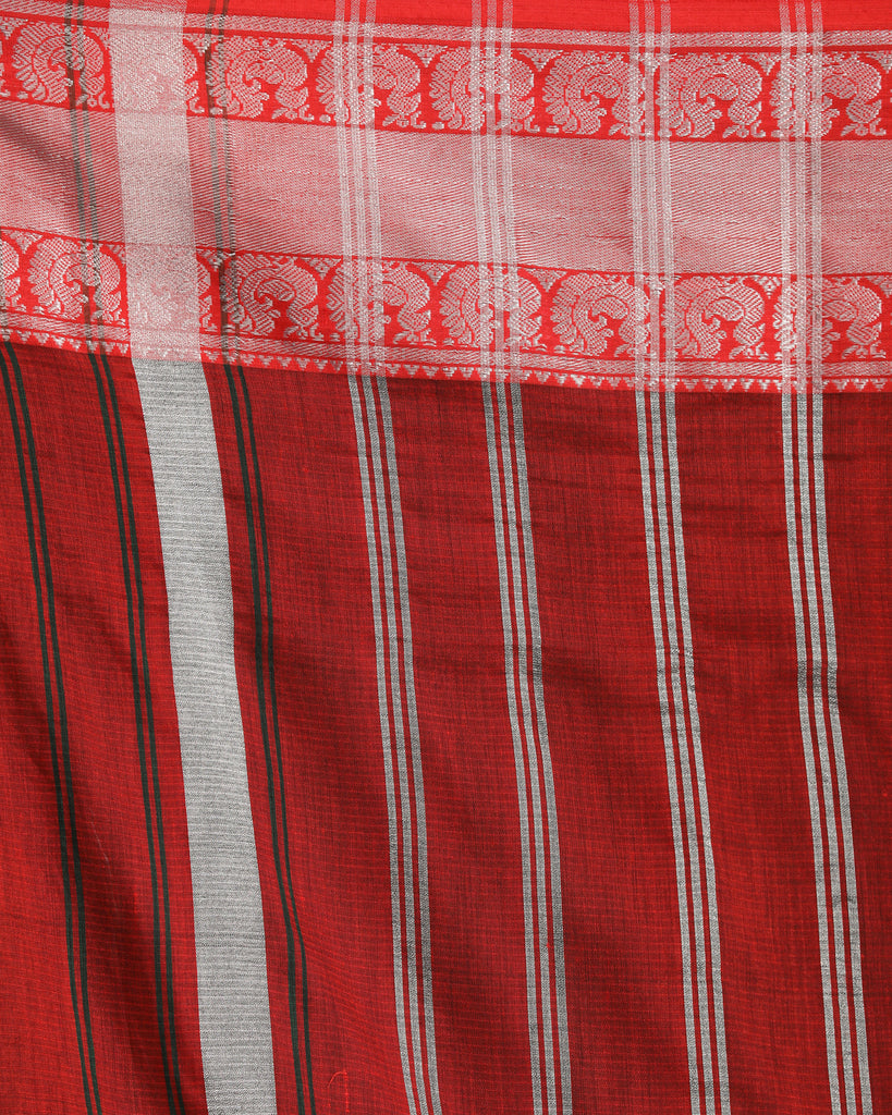 Women's Dark Green Handloom Cotton Tangail Saree