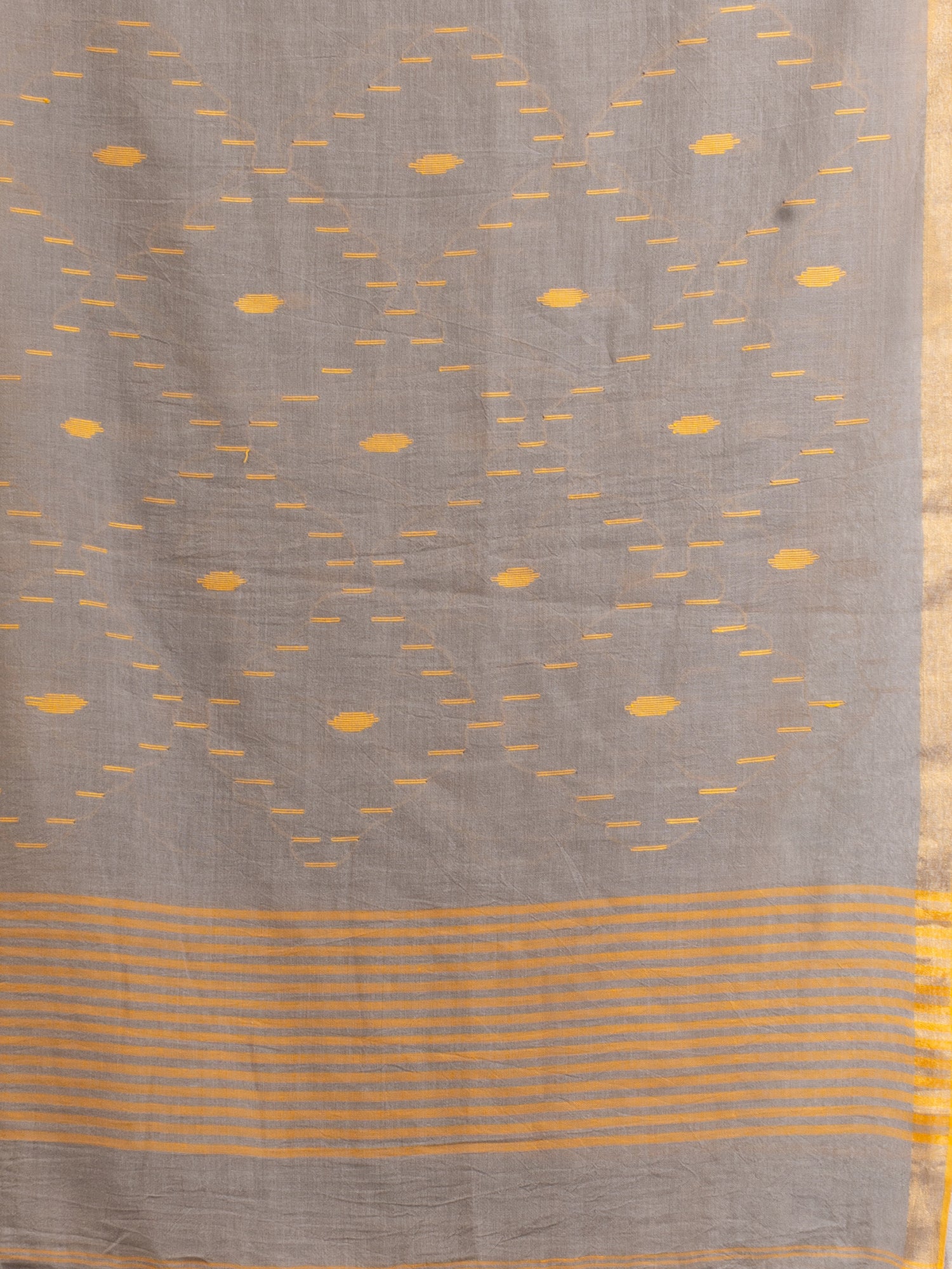Women's Gold Steel Stipe Handwoven Cotton Jamdani handloom Saree - Angoshobha