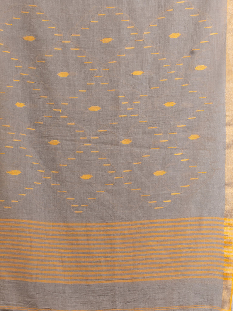 Women's Gold Steel Stipe Handwoven Cotton Jamdani handloom Saree