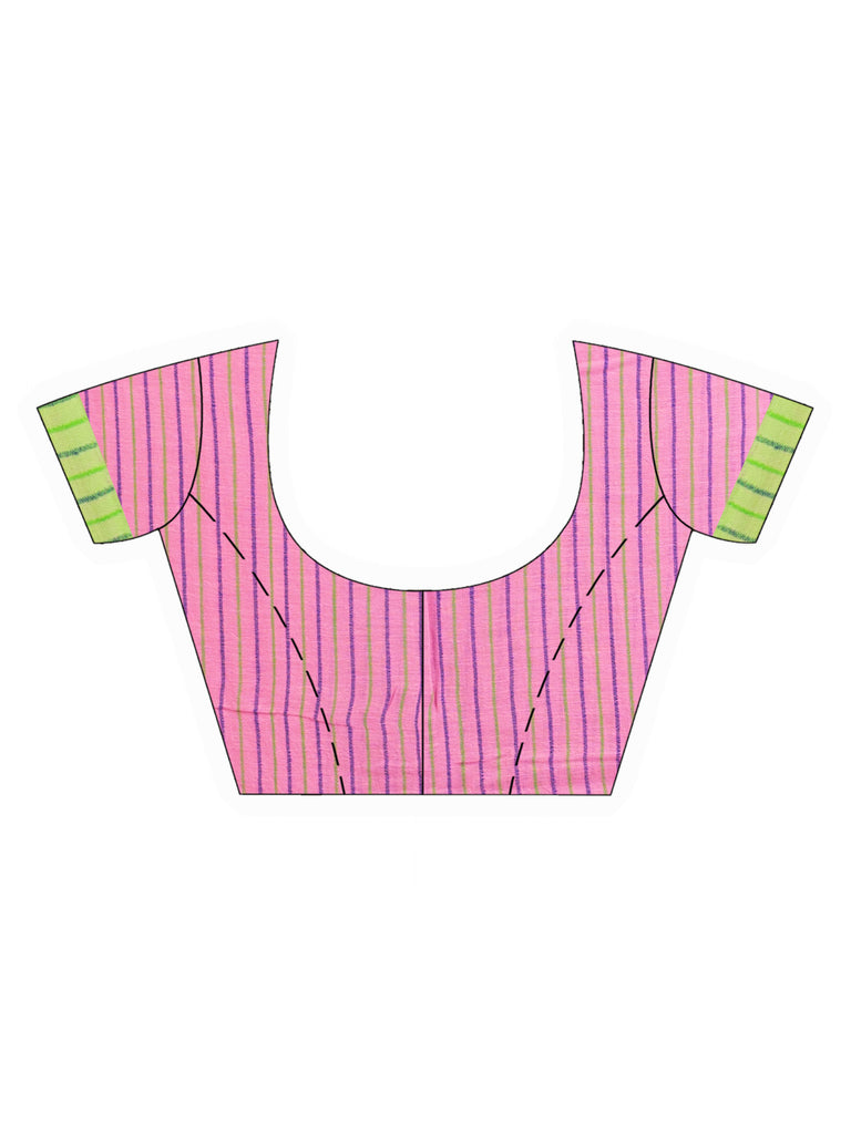 Women's Pink Handwoven Cotton Stipe handloom Saree
