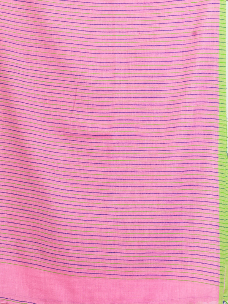 Women's Pink Handwoven Cotton Stipe handloom Saree