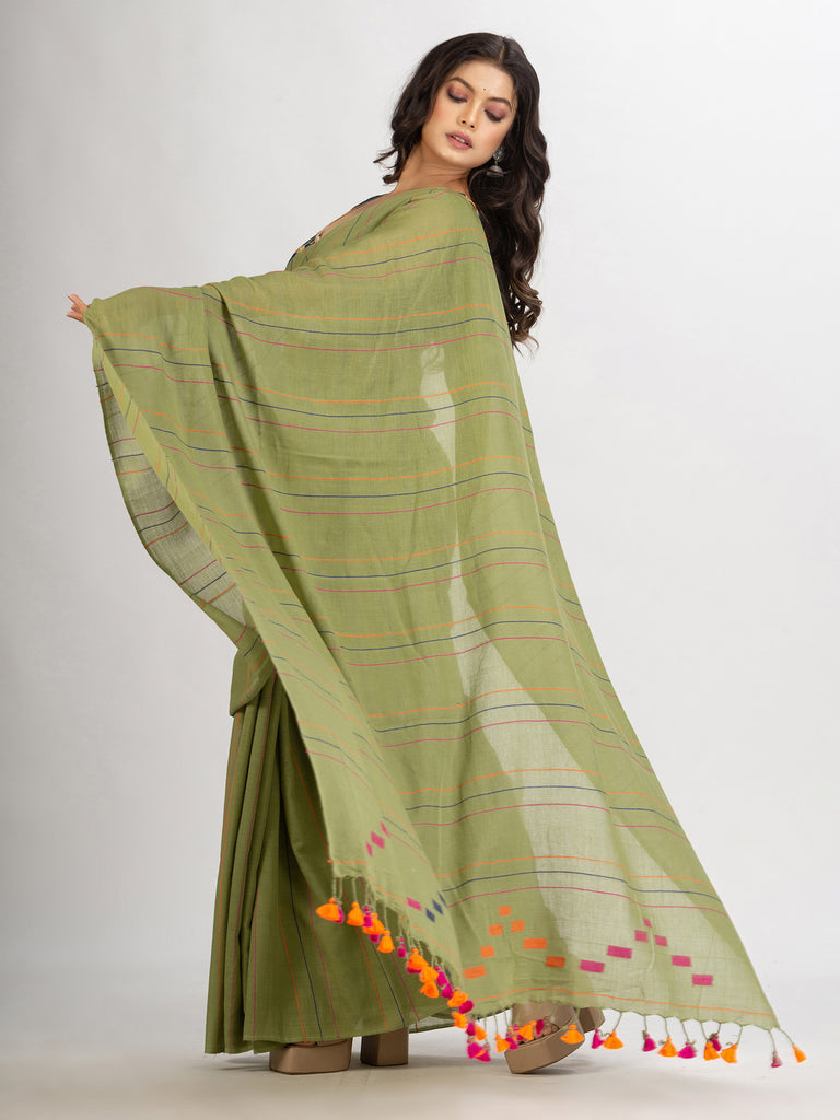 Women's Sage Green Handwoven Cotton Jamdani handloom Saree