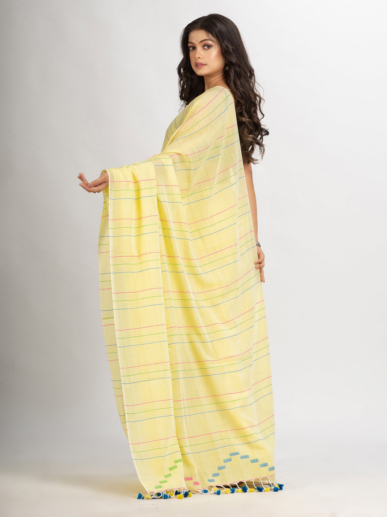 Women's Yellow Handwoven Cotton Jamdani handloom Saree - Angoshobha