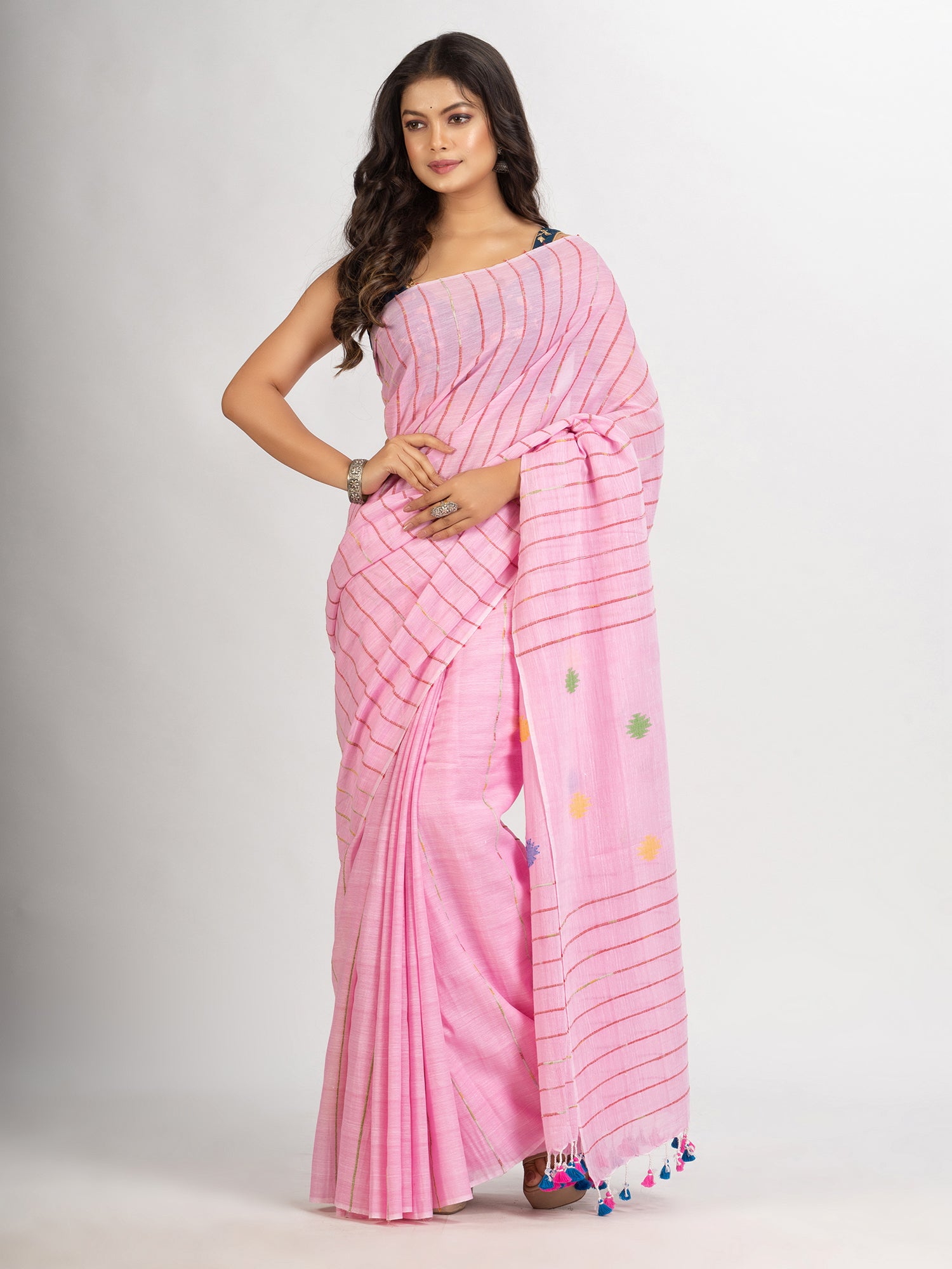 Women's Pink Handwoven Cotton Jamdani handloom Saree