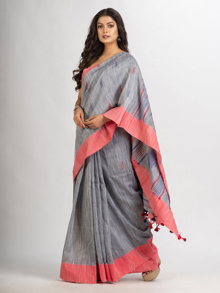 Women's Pink Handwoven Cotton Jamdani handloom Saree