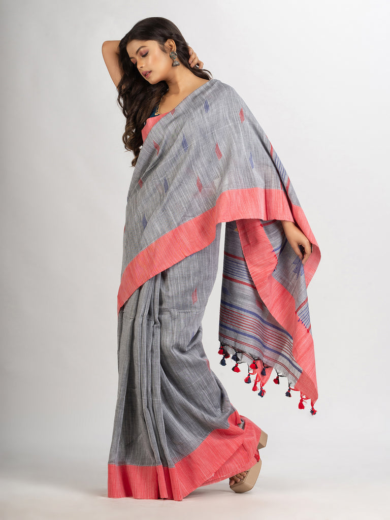 Women's Pink Handwoven Cotton Jamdani handloom Saree
