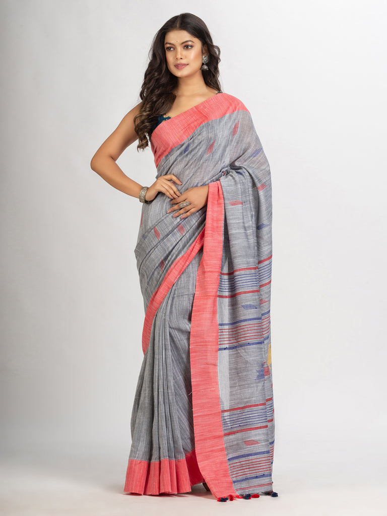 Women's Pink Handwoven Cotton Jamdani handloom Saree