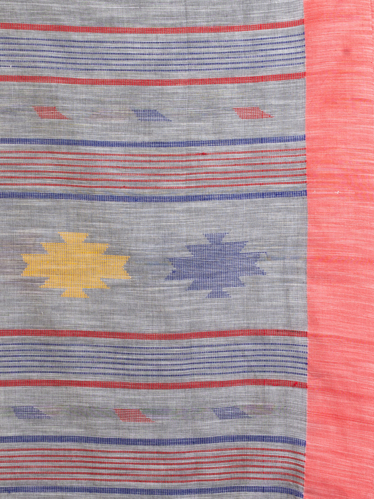 Women's Pink yollow Stipe Handwoven Cotton Jamdani handloom Saree