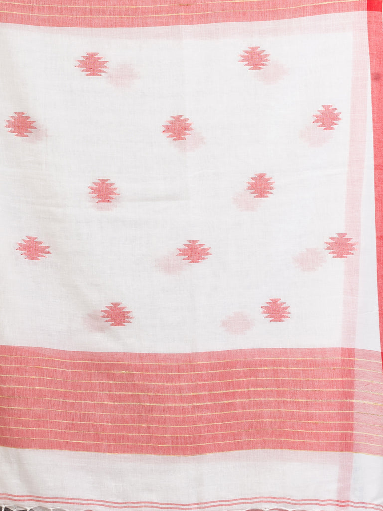 Women's White Black Stipe Handwoven Cotton Jamdani handloom Saree