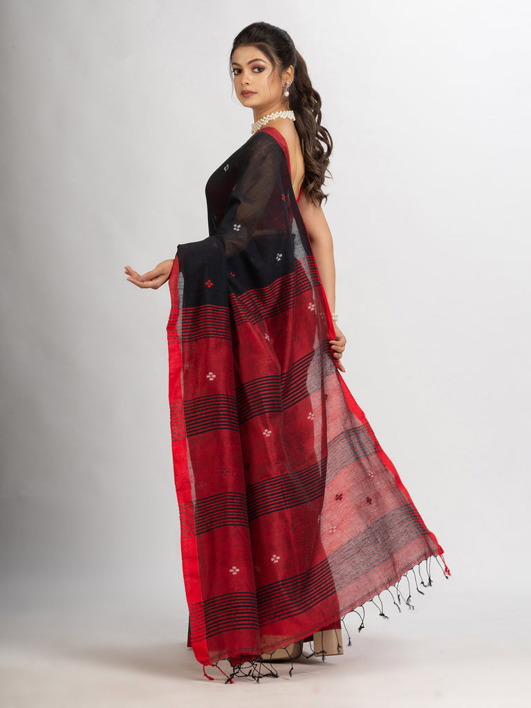 Women's Black Handwoven Cotton Jamdani handloom Saree