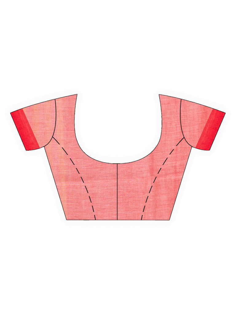 Women's Pink yollow Stipe Handwoven Cotton Jamdani handloom Saree