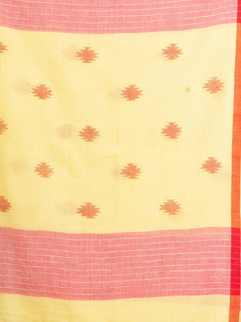 Women's Pink yollow Stipe Handwoven Cotton Jamdani handloom Saree