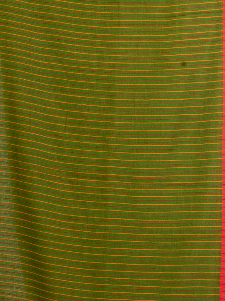 Women's Pista Green Handwoven Cotton Stipe handloom Saree