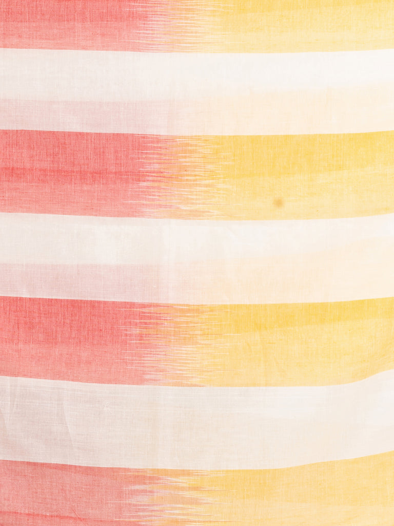 Women's White Yollow and Red Stipe Cotton handloom Saree