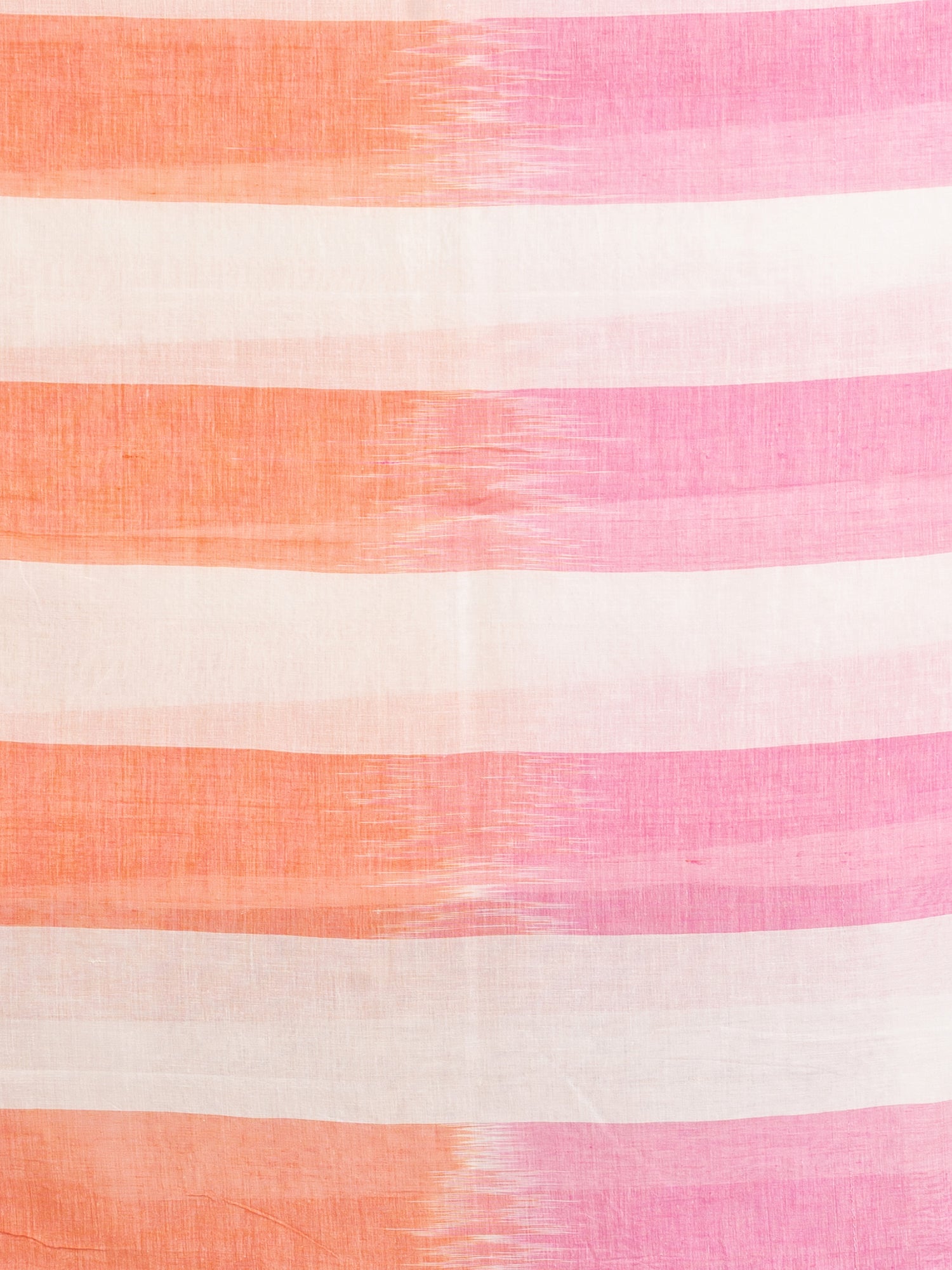 Women's White pink And Orange Stipe Cotton handloom Saree - Angoshobha