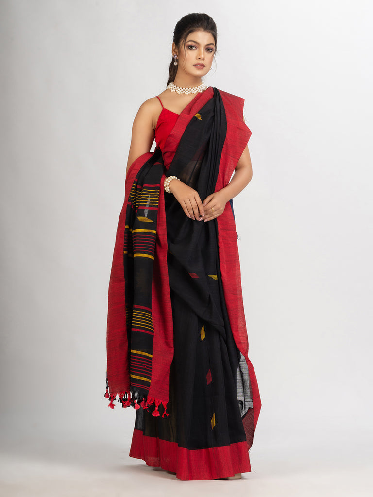 Women's Black Handwoven Cotton Jamdani handloom Saree